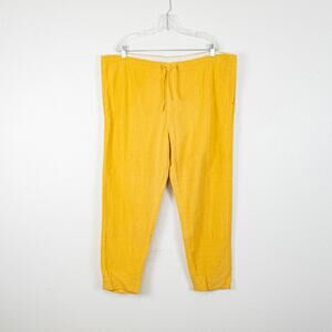 11.11 Eleven Eleven Straight Leg Slub Cotton Drawstring trousers yellow